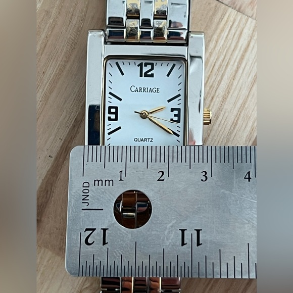 Carriage Men’s Watch Rectangular White Dial Two Tone Stainless Bracelet - Picture 10 of 12